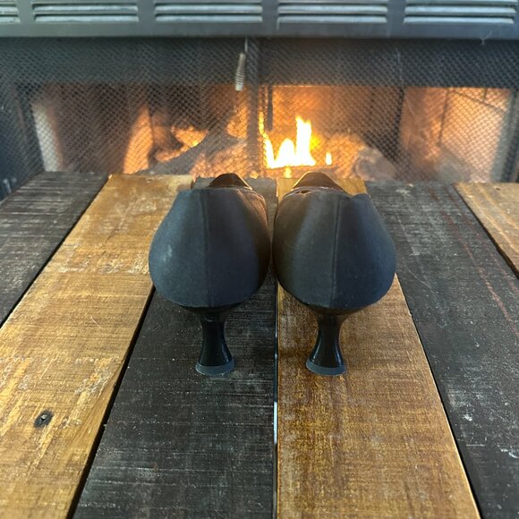 Stuart Weitzman Black Fabric Tortoise Toe Sculpted Heel Pumps Size 8.5 B - Picture 3 of 6